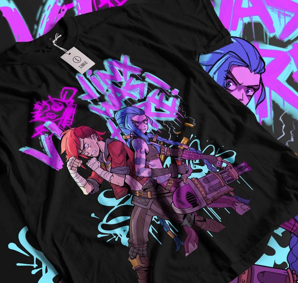 

Jinx Arcane T-Shirt Japanese Anime Cartoon Jinx Black T-Shirt Unisex 094 3XL