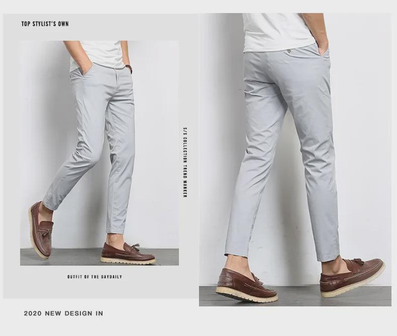 2022 Summer Men's Black Slim-Fit Nine-Point Casual Pants - Youth Solid Color Korean Style
