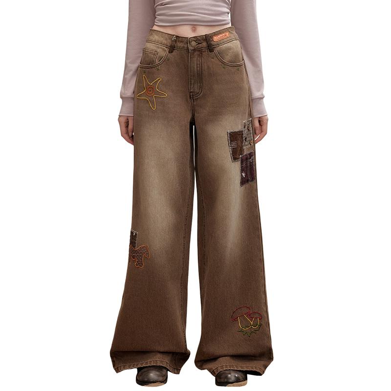 

UNIFREE Women s Washed Loose Straight-Leg Jeans M