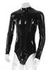 Men's PVC Leather Long Sleeve Leotard Latex Bodysuit Zipper Catsuit Clubwear