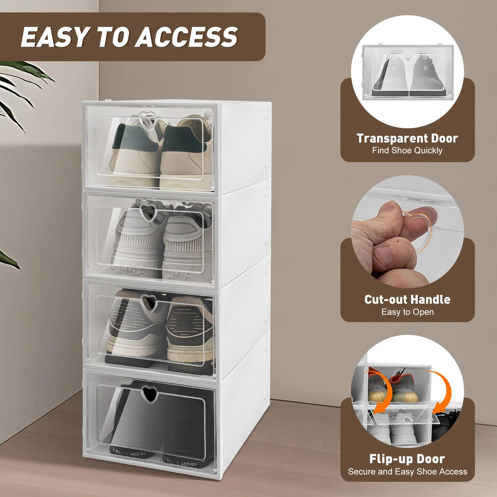 

Flip Top Shoe Boxes 20 Pack Large Size Cream White Heart Pattern Thick Plastic Storage Box for Home Organization Closet Shoes United States