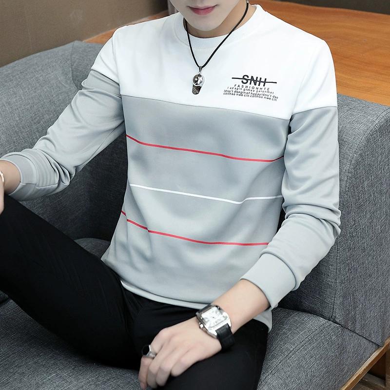 T-shirt a maniche lunghe da uomo autunnale, maglietta base versione coreana, felpa con cappuccio da uomo, felpa con cappuccio da giovane
