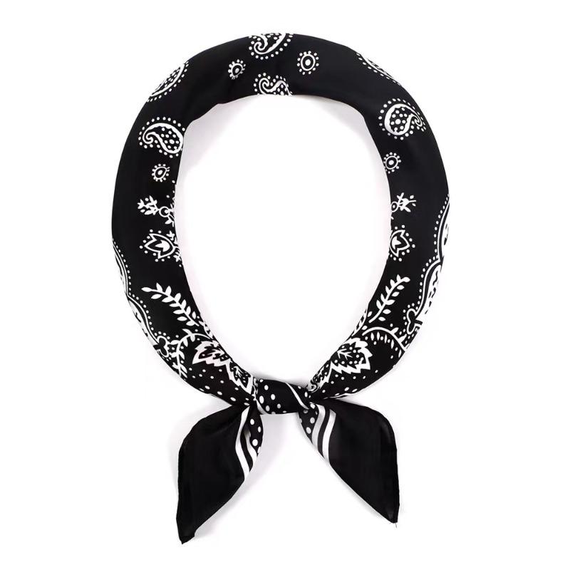 Women Scarf 70cm Black Hip Hop Bandana Kerchief Paisley Printed Hijab Headwear Wrist Hairwrap Square Scarves Print Handkerchief