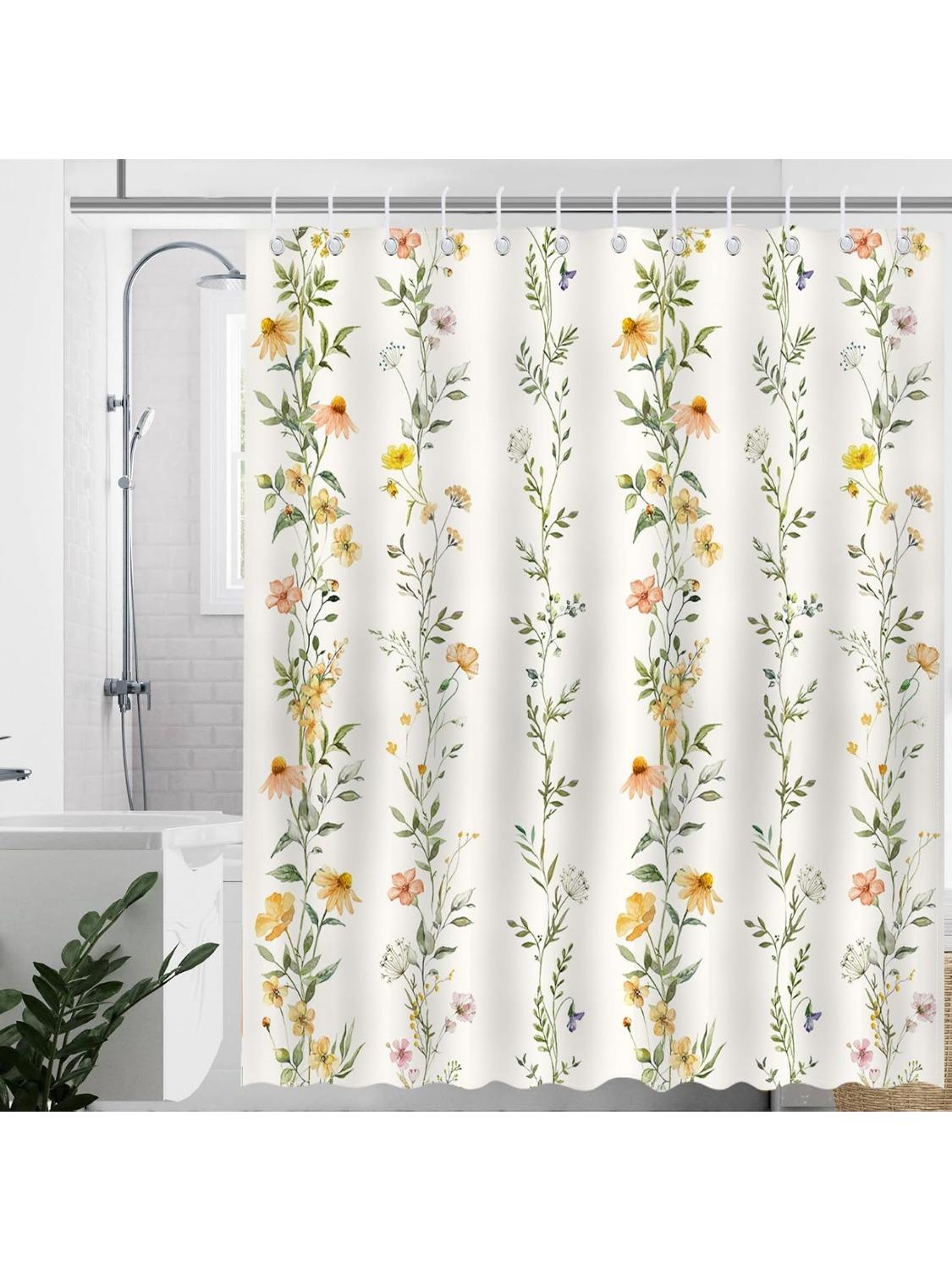 Boho Floral Shower Curtain Green Vines Bohemia Flower Bathroom Shower Curtain Floral Waterproof Fabric Shower Curtain 90x180CM
