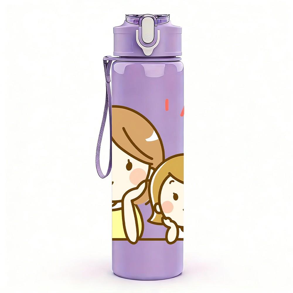 1PC Two Little Girls Best Friend Print 750ml Color Plastic Sports Water Bottle Leakproof Flip Straw Lid Suitable for Sports Office Home Use