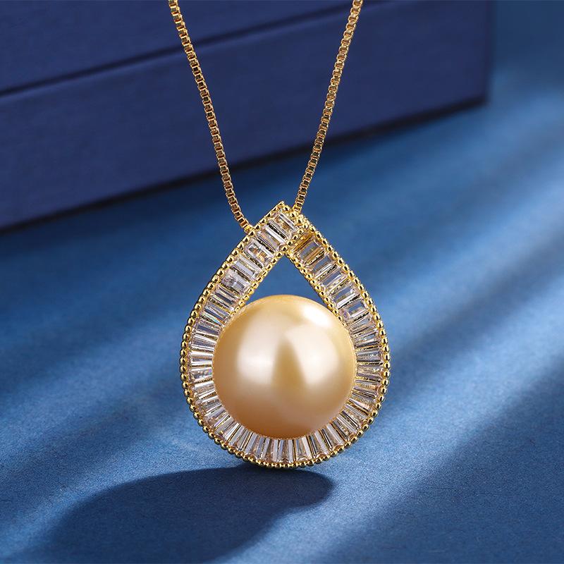 Jewelry Copper Bottom Gold-Plated Inlaid Light Gold Pearl Geometric Diamond-Set Texture Set 16Mm14Mm