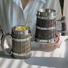 Viking Wood Style Beer Mug 3D Resin Stainless Steel Coffee Cup Wine Glass Metal Double Wall Mug Beer Jug Cup Thermal