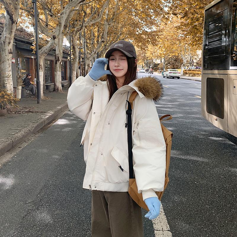 Women's American Vintage Pie Overcomes Fur Collar Jacket Hooded Seasonal Down Cotton