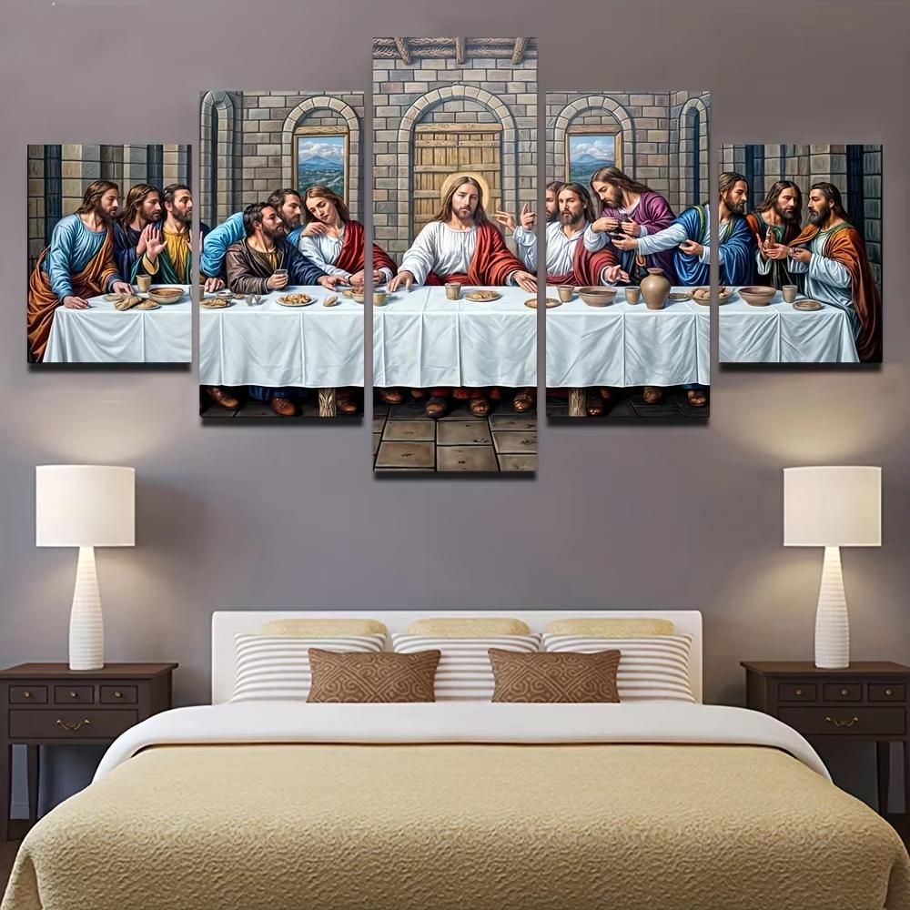 5-teiliges Jesus Christus Heimdeko Leinwandbild, Die Letzte Mahlzeit Poster und Drucke für Wohnzimmer Wanddeko Ohne Rahmen