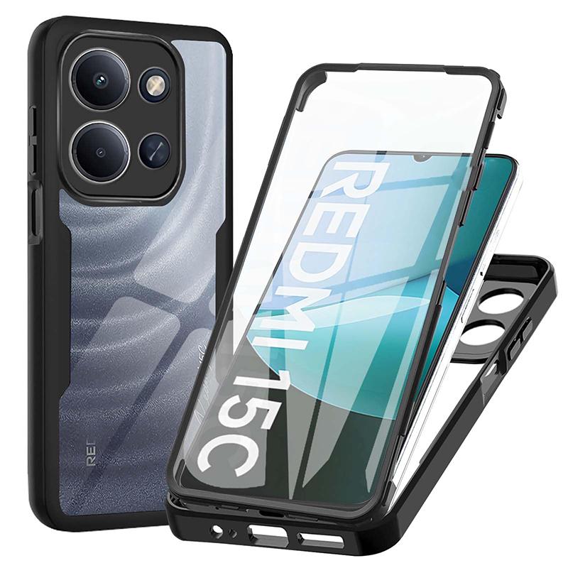 

360 Полная защита от ударов Чехол для телефона Для Xiaomi Redmi 15C 14C 13C 12C 10C 9C 8A Двухслойный Жесткий ПК Гибридный Прозрачный Чехол Coque redmi 15C