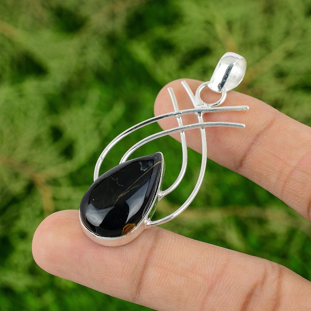 Daughters Day Deal Sterling Silver Pear Pietersite Stone Wedding Mother Pendant