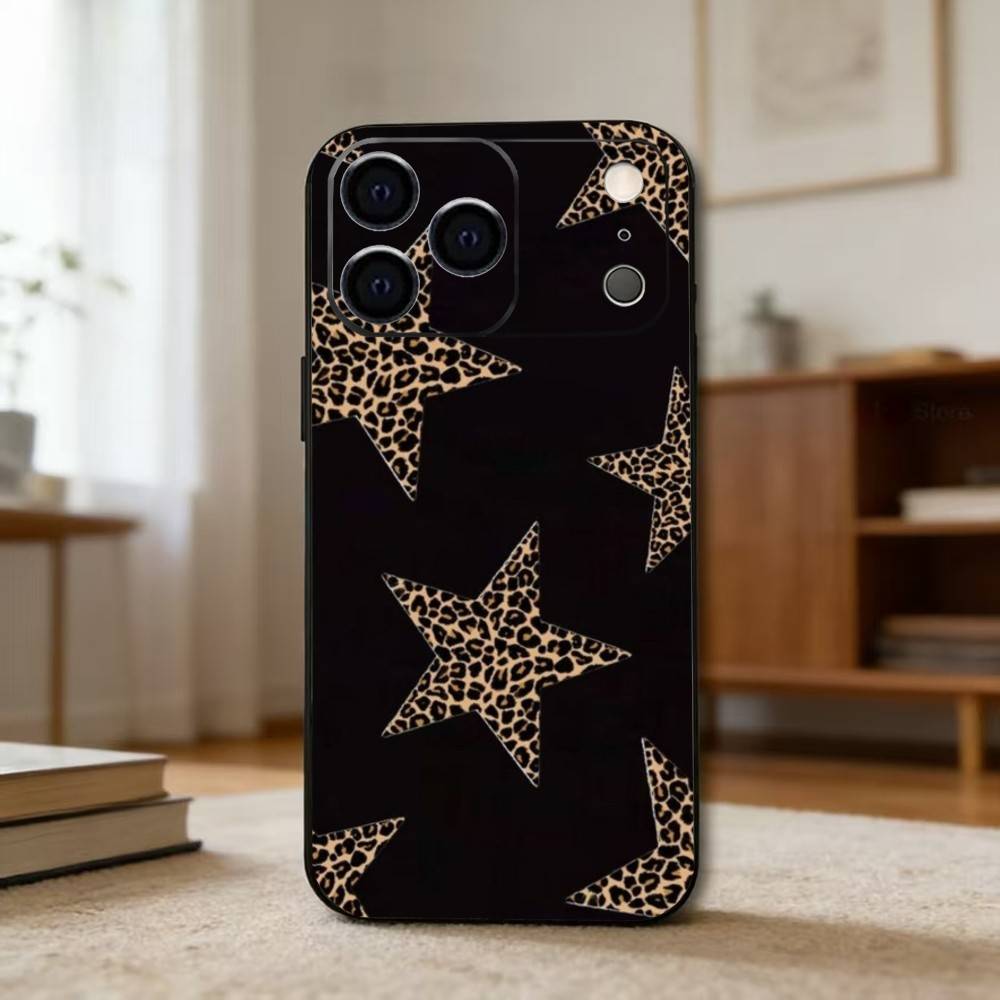 B-Black L-Leopard P-Print S-Star Phone Case For iPhone 17, 16,15,14,13,12,11 Plus,Pro Max, Others Soft Black Cover