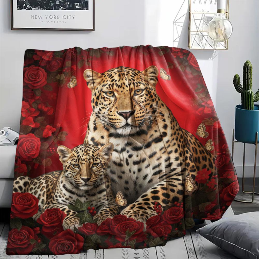1PC Leopard Cat Print Flannel Blanket, High quality All Seasons, Home Decor, Warmth and Comfort, Perfect for Christmas Gifts