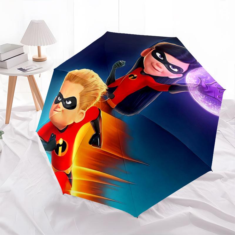 The Incredibles Collection Superhero Automatic Opening and Closing Umbrella, Lightweight 3-Fold, With Cute Cartoon Characters, Suitable for
