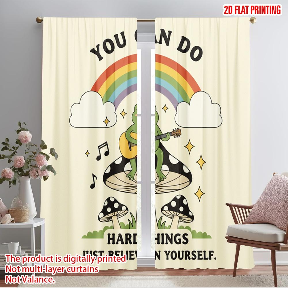 

2pcs 2D flat printing Drapes Retro Frog Guitar Rainbow Fabric Without Electricity Festive Curtains for Holiday Home Decor & 52.50×116.00 CM 2pcs