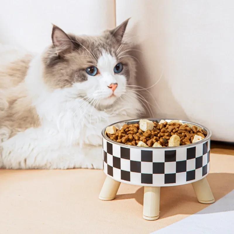 Stainless Steel Dog Bowl, Anti-knock Pet , Plastic Cat Bowl, High-footed Neck Dog Rice Bowl, Large-capacity Cat Food
