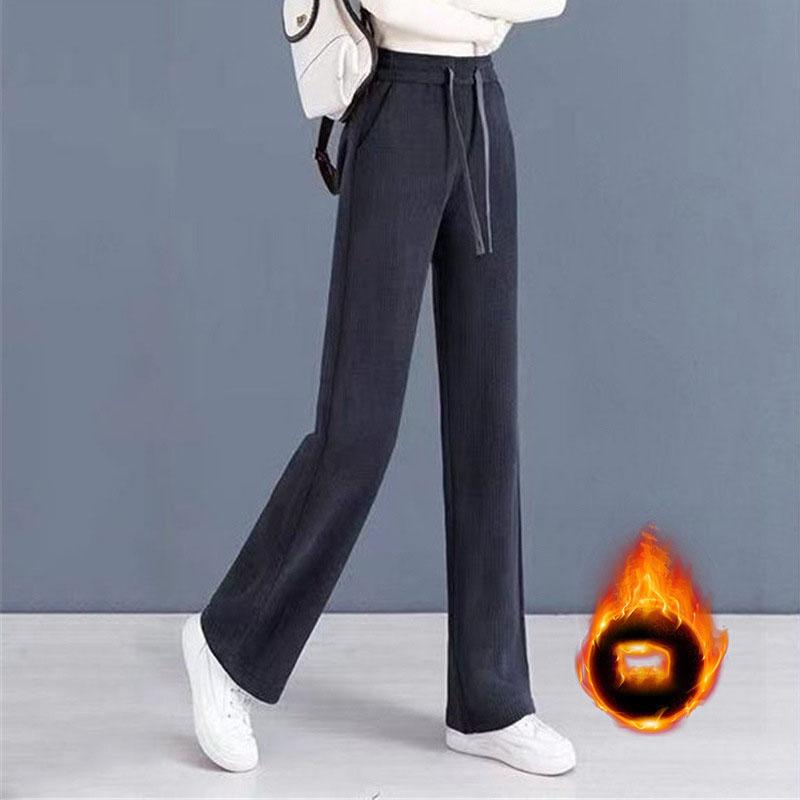 Pantalones elegantes de cintura alta para mujer, estilo coreano, versátiles, lisos, térmicos, gruesos, de pierna recta, para invierno