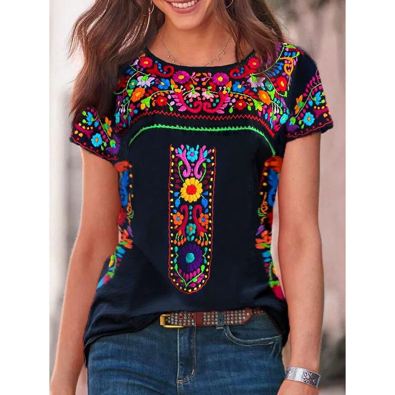 Printed T-shirt Summer New Women's Fashion Round Neck Short Sleeve Top