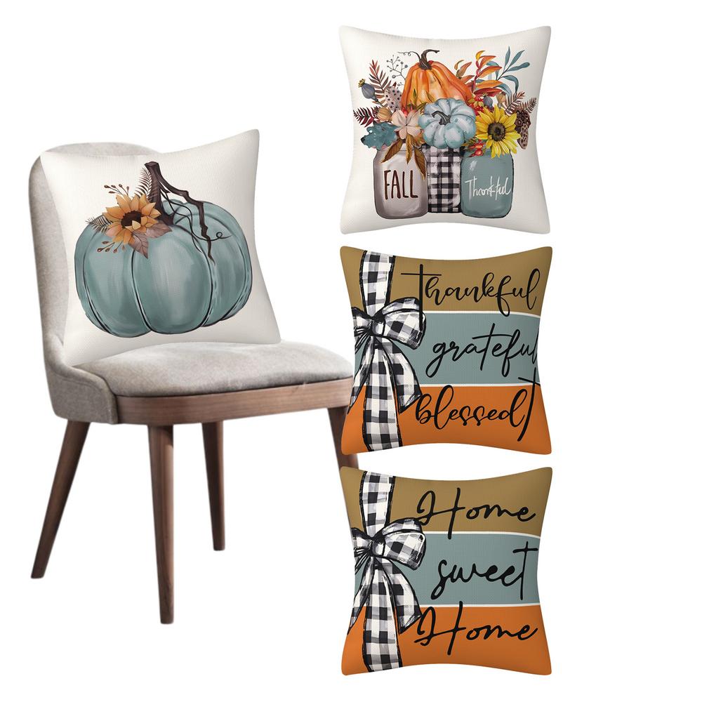 Thanksgiving Decorative Throw Covers 4PICS Pillow Covers Set of 4 Home Pumpkins Decor for Yard Garden Offices Home Cars Patio 2809₽