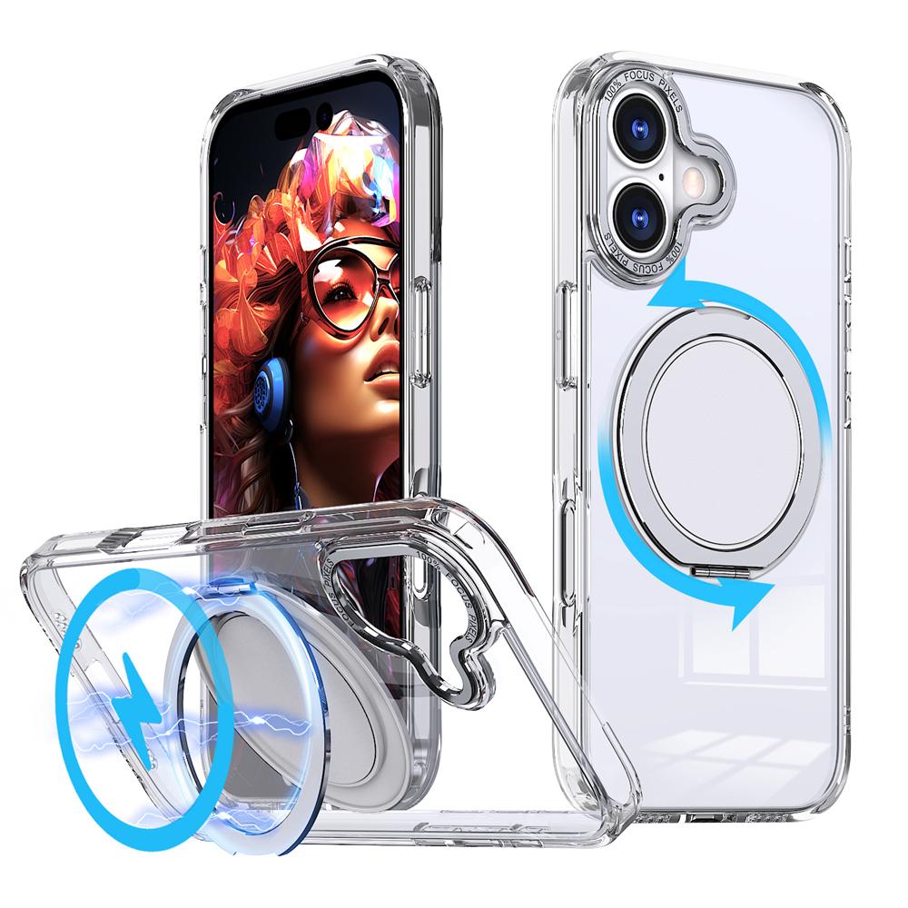 KEYSION Shockproof Matte Transparent Case for MagSafe for iPhone 17 17 Air 360° Rotating Magnetic Ring Stand Phone Back Cover