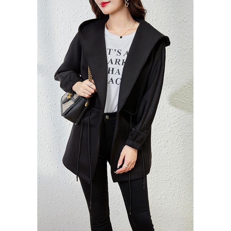 Black Hooded High-quality Trench Coat, Women's New Spring Medium and Long, Thin Coat Women's Clothing