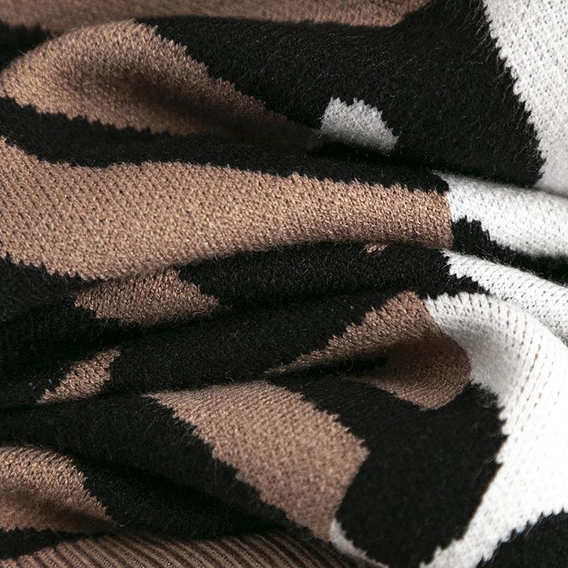 2023 Autumn/Winter Leopard Print Patchwork Knitwear Pullover Sweater