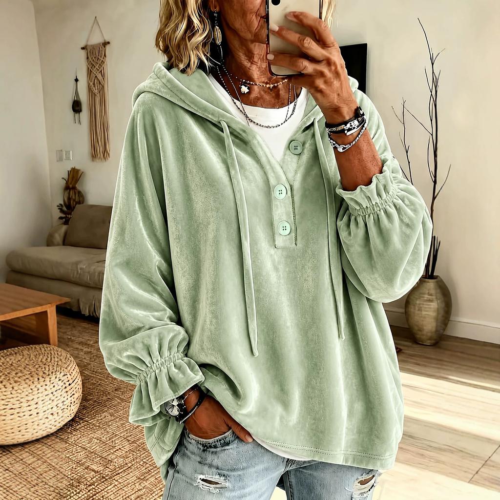 Women's Velvet Hooded Sweatshirt with , Casual Long Sleeve Pullover in