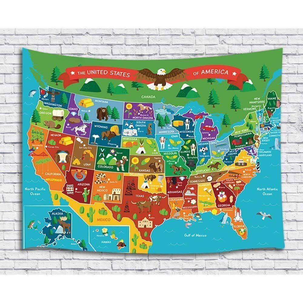 US Travel Map tapestry on the wall 75x100