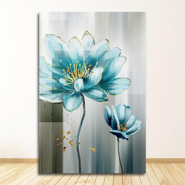 

Для гостиной золотой принт Cuadros Salon Decoracio абстрактный синий цветок холст картина современная детская синяя настенная картина без рамки 40*50cm