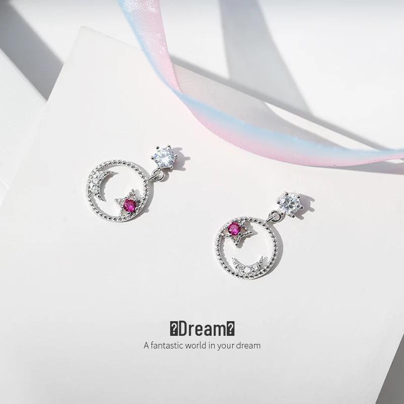 

Корейские серьги-подвески из серебра S925 в виде звезды и луны - Милые простые подвесные украшения