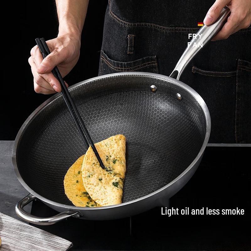 Zhishi 304 Stainless Steel Honeycomb Non-Stick Wok