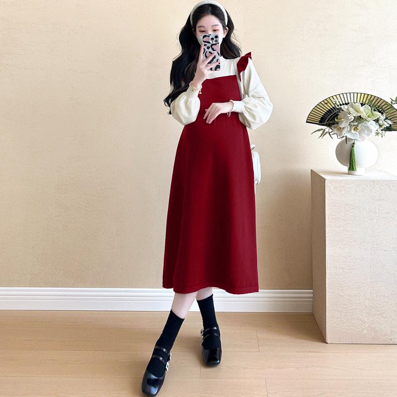 

2026 Winter Maternity Two-Piece Red Knit Sweater Dress - Fashionable Chinese Style, Age-Reducing, Slimming Fit Extra Large красный