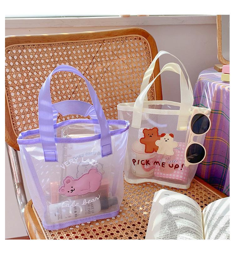 Transparent Mesh Bag Portable Large-capacity Beach Makeup Storage Bag For Business Trip Travel Shopping