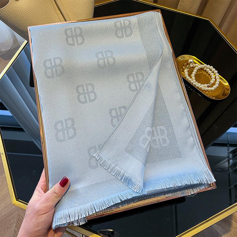 High Fashion Spring And Summer Long Silk Scarf Silk Shawl Scarf Fashion Versatile Tencel Cotton Letter Scarf