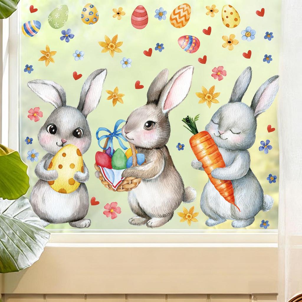 Easter Bunny Carnival Window Clings 2026 - New Style Stickers for Bedroom, Glass Cabinets, and Windows