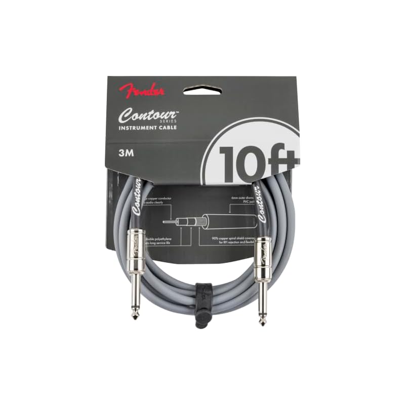 Fender ContourTM Instrument Cable, Inca Silver, 10" (3.05m) - Guitar & Bass Cable