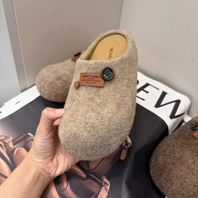 

Thick-bottomed Boken head cotton slippers women s 2025 autumn and winter new heightening and velvet warm one-pedal fluffy slippers 40 хаки