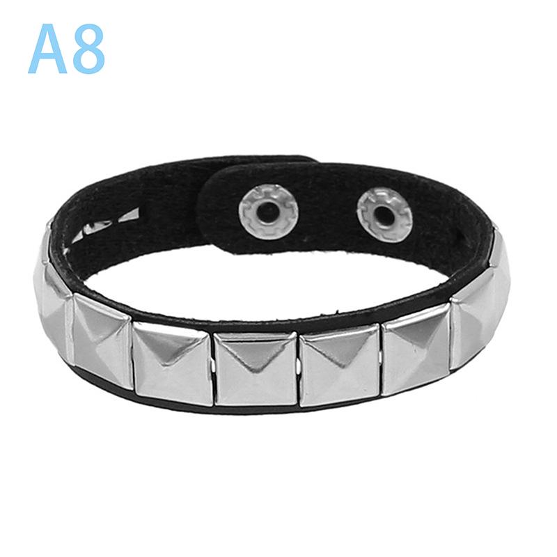 90S  Punk Style Bracelet Personality Pu Leather Three Rows Spikes Square Bracelets Bangle 2024 Party Jewelry Gift