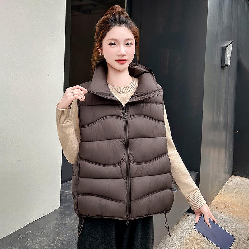 Stand-up collar ribs down cotton vest women's autumn and winter new small short cotton vest thermal vest