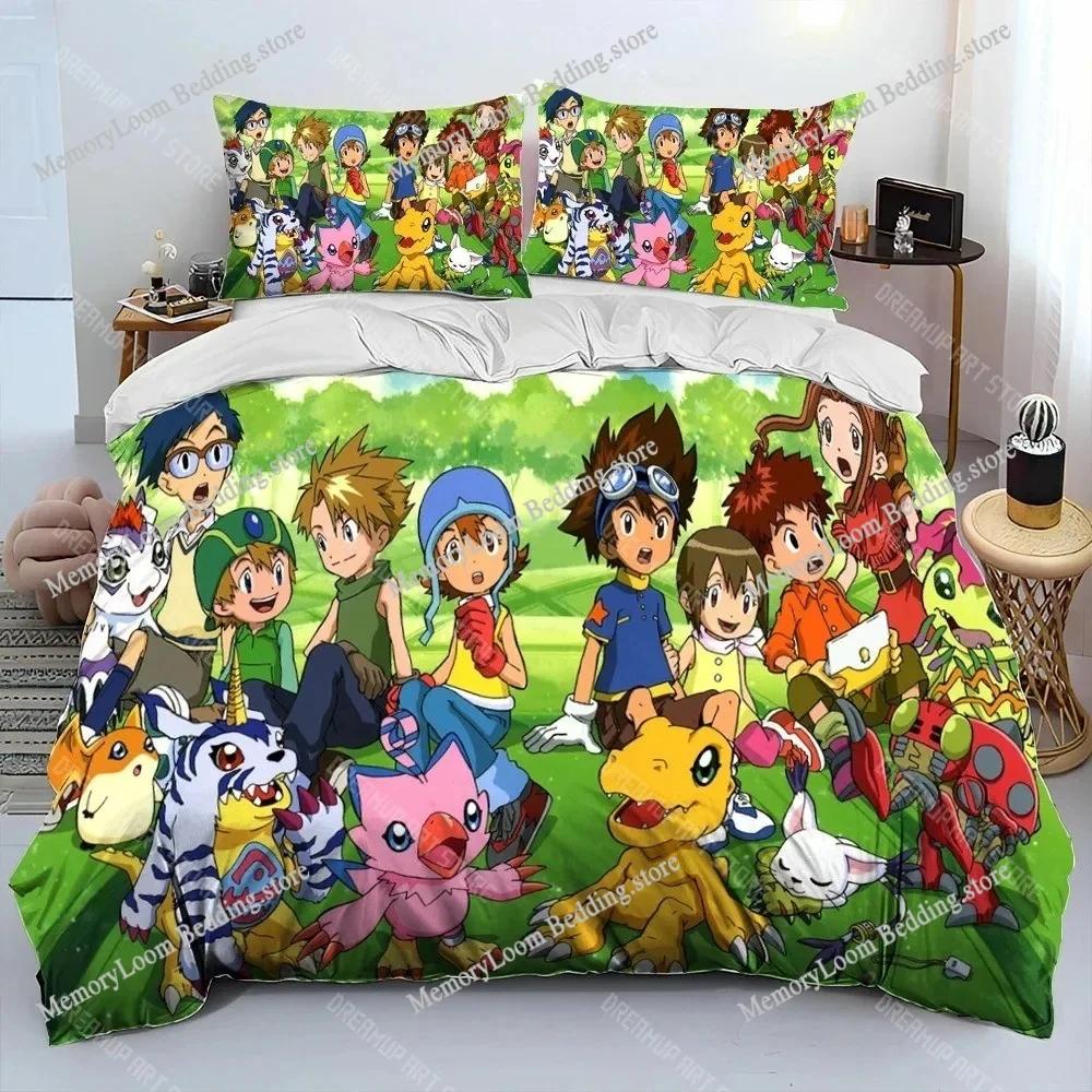 Digimon Adventure Monster Bedding Set,Boy&Girl Duvet Cover Pillow Case Gift, Home Bedroom Quilt Set Large King