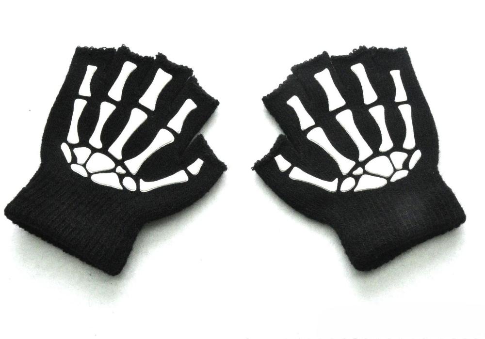

5-11 Years Unisex Halloween Skull Baby Gloves Punk Skeleton Half Finger Glove Cosplay Non-slip Wrist Children Stretch Mittens