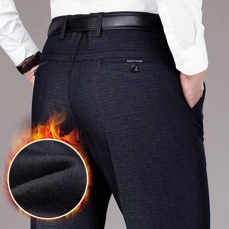 

Чоловічі штани Зима Нові ділові повсякденні флісові штани Модні високоякісні еластичні прямі класичні чорні сині потовщені штани 31 темно-синього кольору