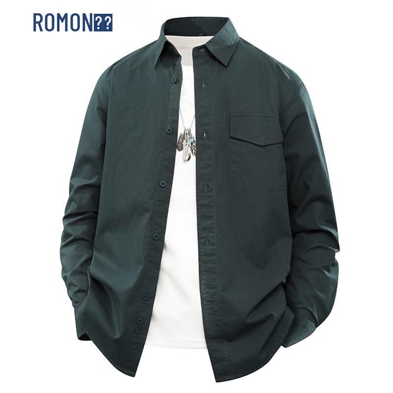 ROMON Men s Heavyweight 100% Cotton Solid Long Sleeve Shirt Jacket XL