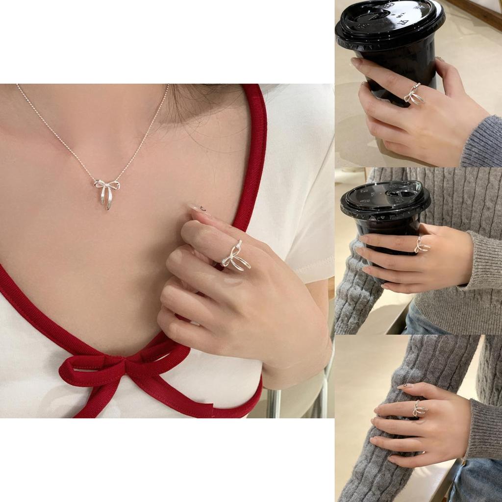 Unique Korean Style Silver Bow Ring For Women Adjustable And Chic 2024 Summer Fashion