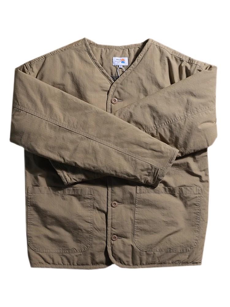 Men's Winter Japanese Retro Collarless Quilted Cotton Jacket for Outdoor Sports