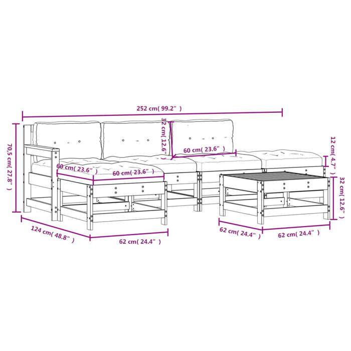 VidaXL Salon de Jardin avec Coussins 6 pcs, Canapés avec Dossier et Accoudoir, Ensemble de Meubles avec Table Basse Patio 3185911