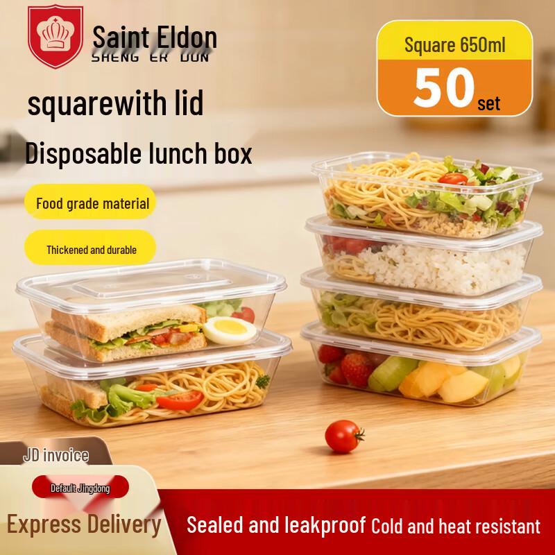 Sheng erdun Disposable Rectangular Plastic Food Containers with Lids (50-Pack)