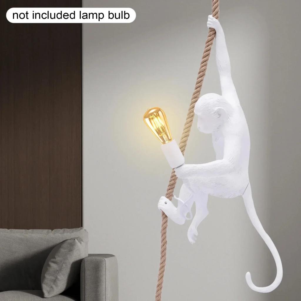 Bymaocar White Vintage Resin Monkey Pendant Light, Vintage 8.2ft Long Hemp Rope Pendant Lamp Lighting Fixture E27 for Bar / Cafe
