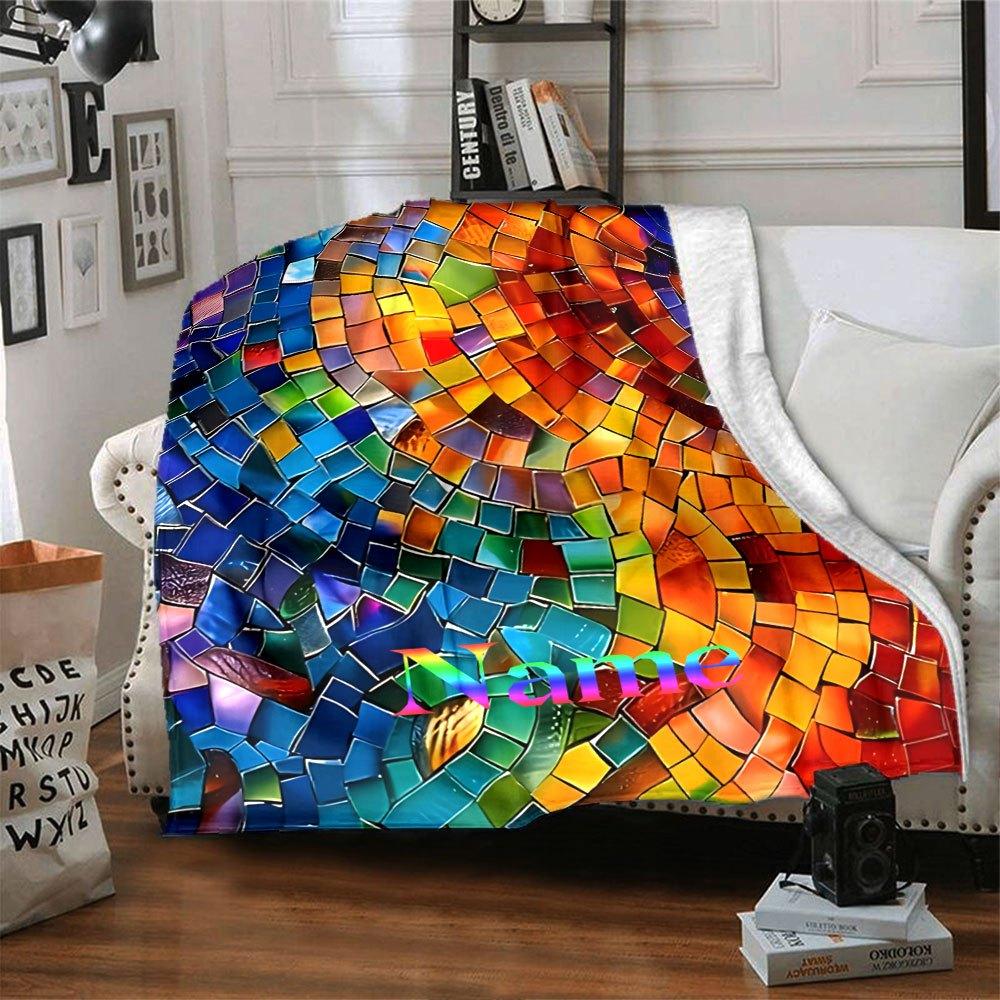 Vibrant Mosaic Rainbow Gift Personalized Text Comfortable Great For Sofa Couch Office Bed Picnics Ideal For All Seasons Versatile Accessory Best