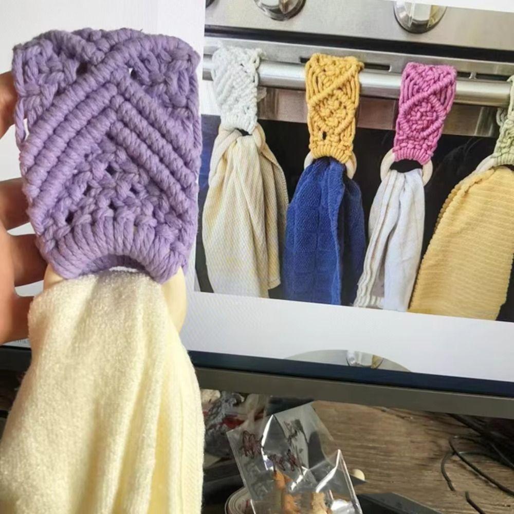 Boho Style Crochet Towel Ring Hand-woven Towel Storage Rack Dish Towel Holder  Pendant Store